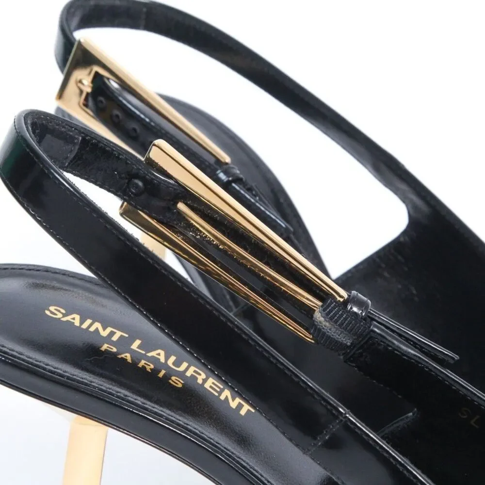 Saint Laurent YSL Lee Slingback Pumps Black Leather Gold Heel Shoes 39.5 NIB